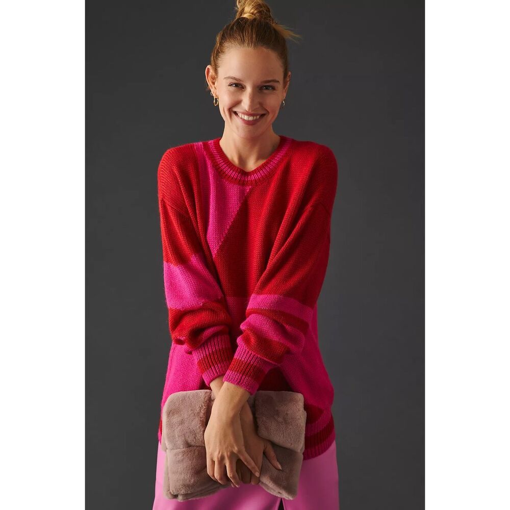 MOTHER Vibrant Red and Pink Crew Neck Sweater - Picture 2 of 13